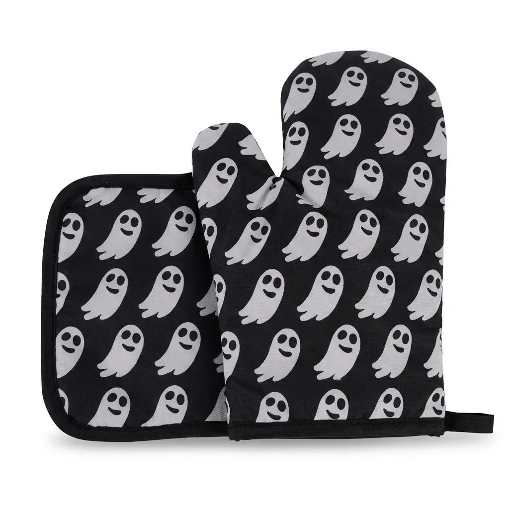 Halloween Oven Mitt & Pot Holder Set – Ghost, Pumpkin, Bat or Spider Print