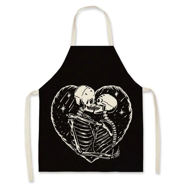 Skeleton Print Halloween Apron – Black & White Kitchen Costume