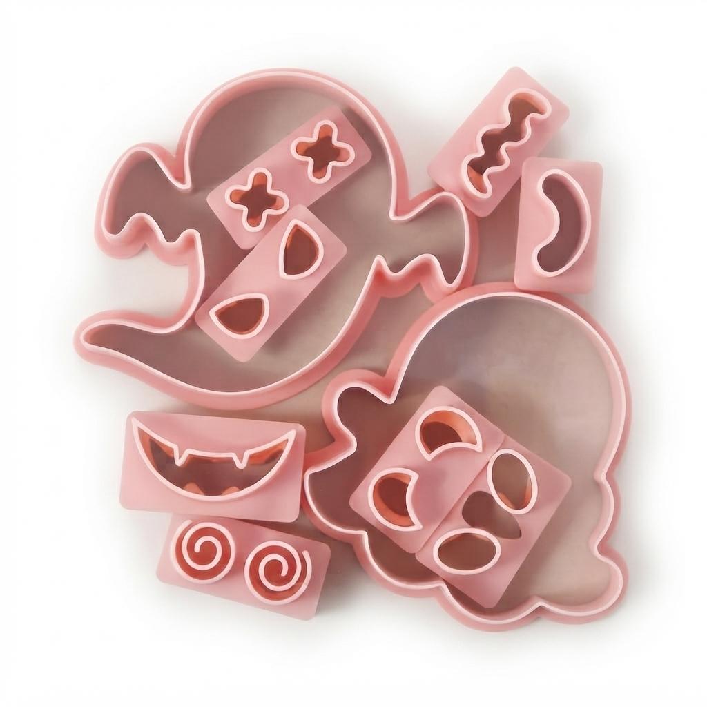 Ghost Face Cookie Cutter & Embosser Stamp Set – 10-Pc Halloween Baking Kit